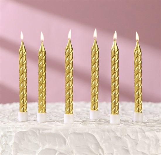 Свечи в торт с подставками, золотые, средние, набор 6 шт. 1670293 - фото 10378