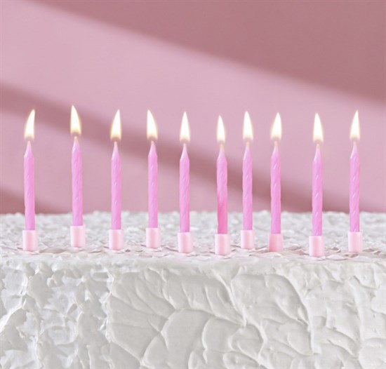 Свечи в торт "С днём рождения" 10 шт, средние, неоново-розовый - фото 10381