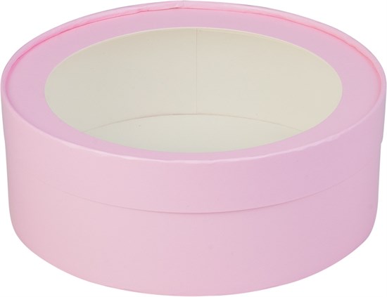 #240 Коробка под зефир, печенье и макароны ШЛЯПНАЯ с окном диам.200мм выс.70 мм (розовая матовая) - фото 11201