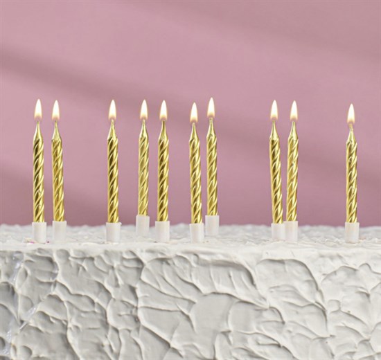 Свечи в торт "С днём рождения" 10 шт, средние, золото - фото 7382