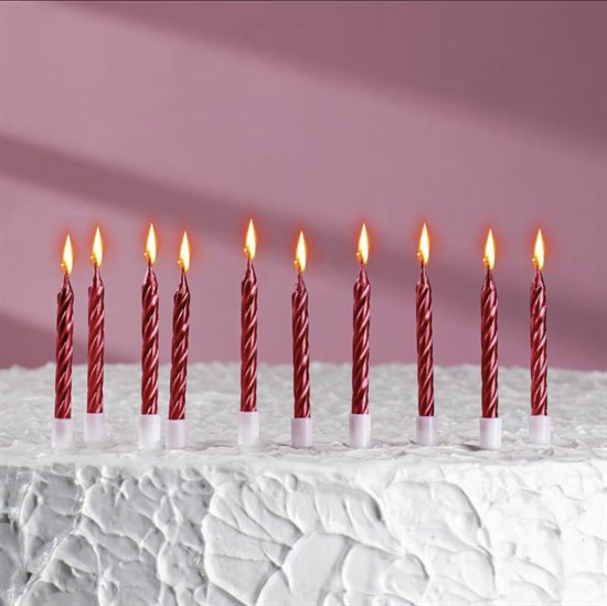 Свечи в торт "С днём рождения" 10 шт, средние, красные - фото 7383