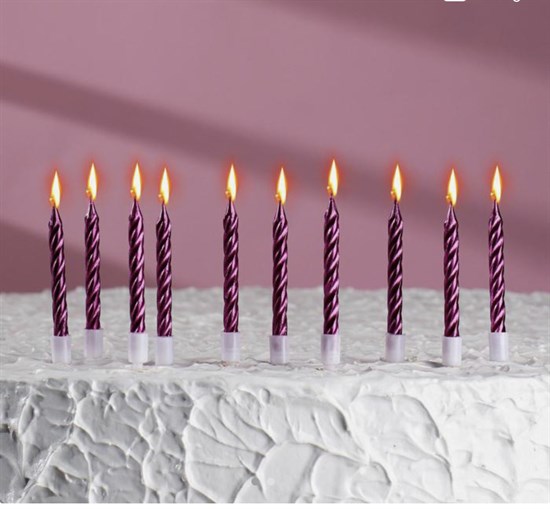Свечи в торт "С днём рождения" 10 шт, средние, фиолетовые - фото 7385