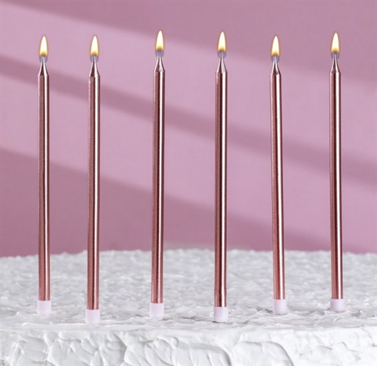 Свечи в торт "Металлик", 6 шт, высокие, 13 см, розовый блик  - фото 9124