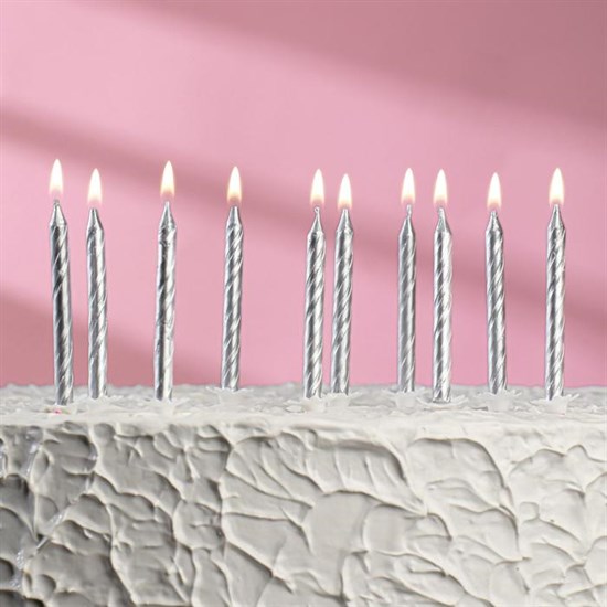 Свечи для торта Серебро с держат 10шт 6см - фото 9126