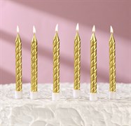 Свечи в торт с подставками, золотые, средние, набор 6 шт. 1670293