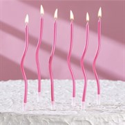 Свечи для торта  "С Днём Рождения" 6  шт, коктейльные, розовый