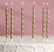 Свечи в торт витые с подставкой, 6 шт, 14 см, золотистые, 3006920