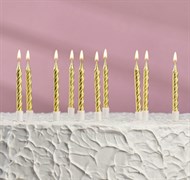 Свечи в торт "С днём рождения" 10 шт, средние, золото