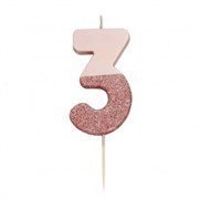 Свеча-цифра "3" розовый металлик, 7,5см, Talking Tables
